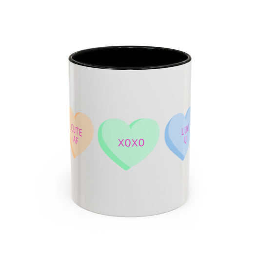 Conversation Heart Coffee Mug — Pastel 'XOXO / Be Mine / Luv U' Accent Mug