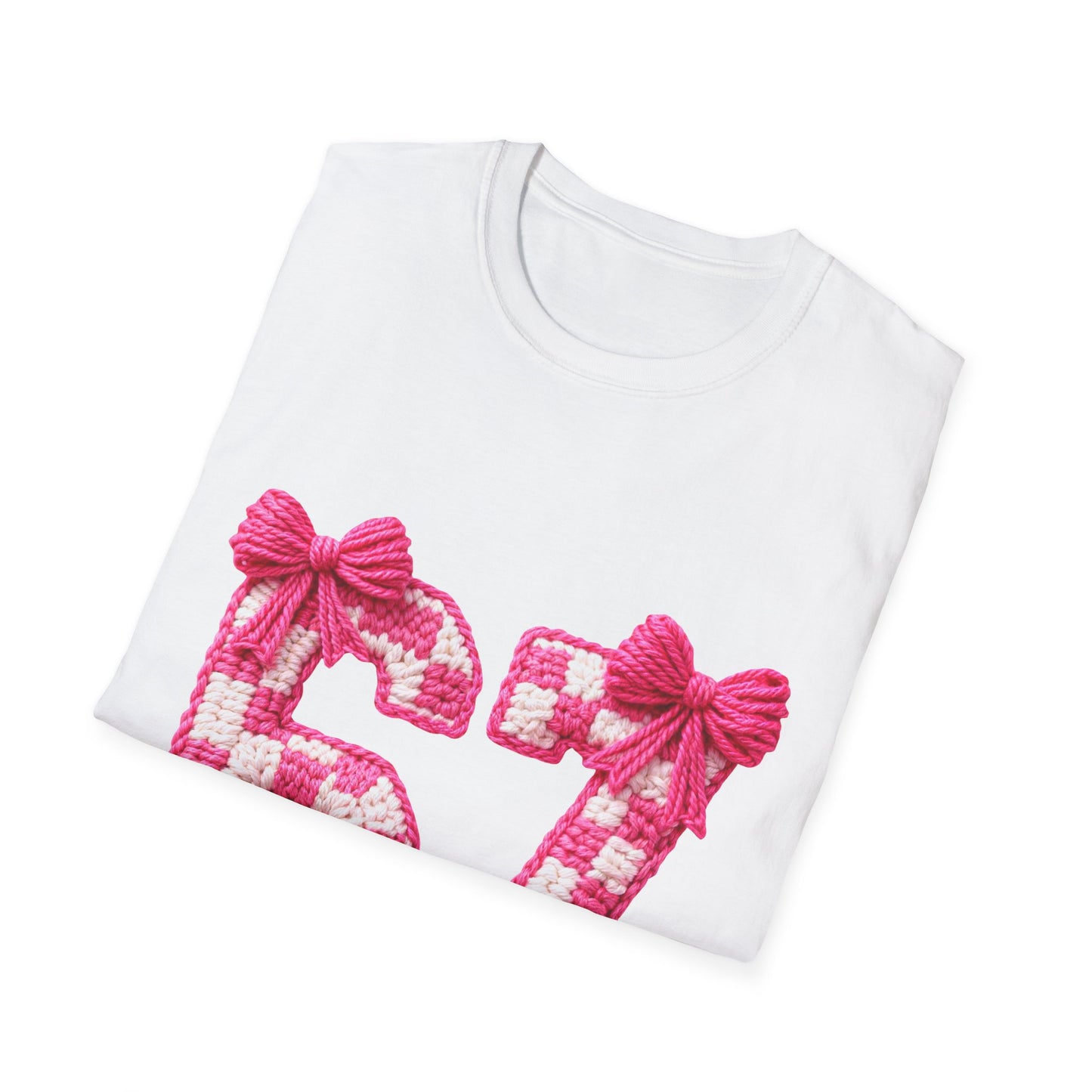 67 Pink Plaid Number T-Shirt — Cute Bow Graphic Tee for Milestone Birthdays