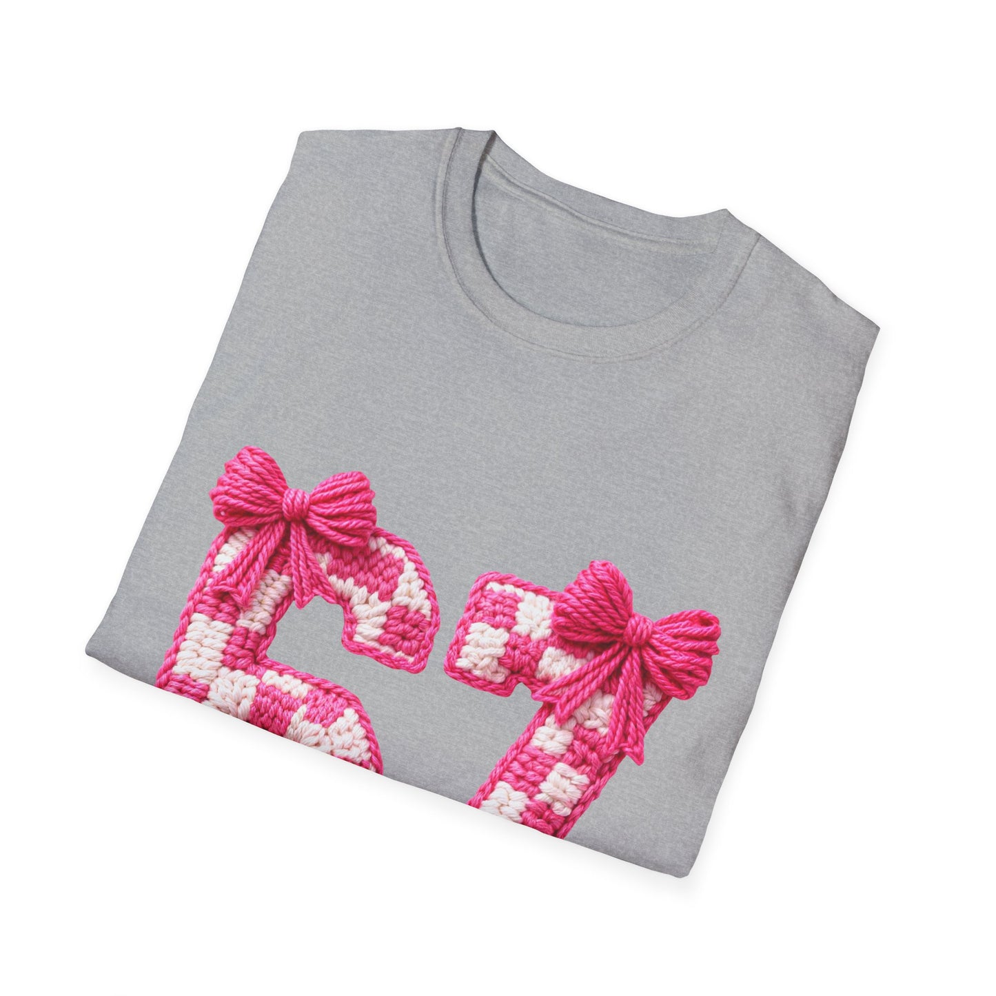 67 Pink Plaid Number T-Shirt — Cute Bow Graphic Tee for Milestone Birthdays